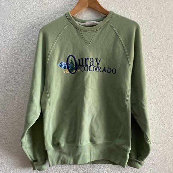 Ouray Colorado Embroidered Logo Champion Reverse Weave Sweatshirt Small Green - Picture 1 of 3
